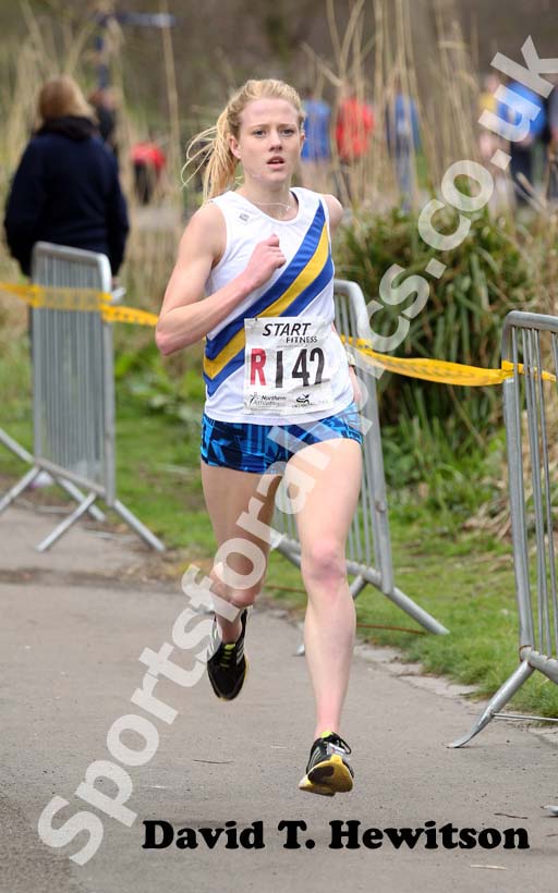 J. Fairchild (Trafford) lead the Womens Northern 6 Stage Road Relay, Sefton Park, Liverpool.